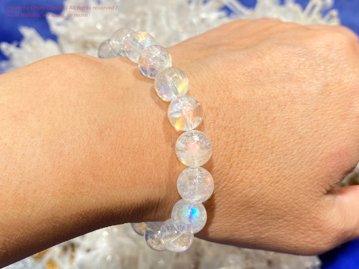 超美石一連ブレスレット【レインボームーンストーン】/10mm珠/手首サイズ14.5cm~15.5cm(DD100)