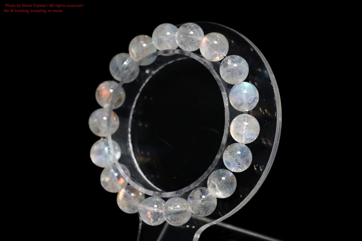 超美石一連ブレスレット【レインボームーンストーン】/10mm珠/手首サイズ14.5cm~15.5cm(DD100)