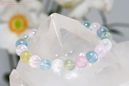 一連ブレスレット【ミックスベリル】/9mm珠/手首サイズ15cm~15.5cm(DD96)