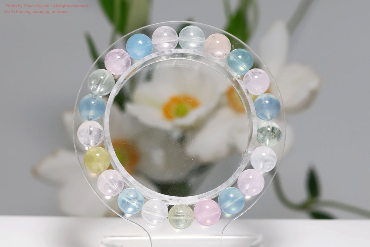 一連ブレスレット【ミックスベリル】/9mm珠/手首サイズ15cm~15.5cm(DD96)