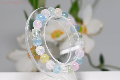 一連ブレスレット【ミックスベリル】/9mm珠/手首サイズ15cm~15.5cm(DD96)