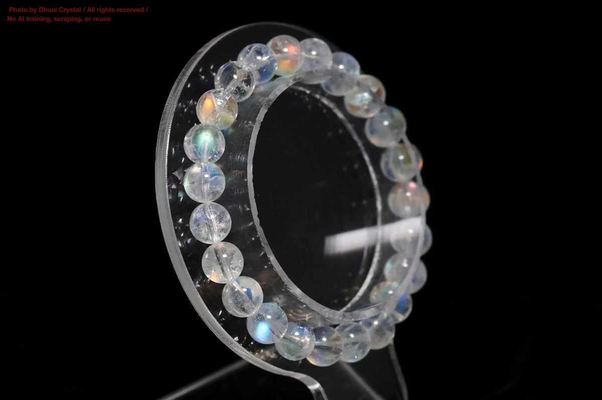 超美石一連ブレスレット【レインボームーンストーン】/8mm珠/手首サイズ15cm~16cm(DD99)