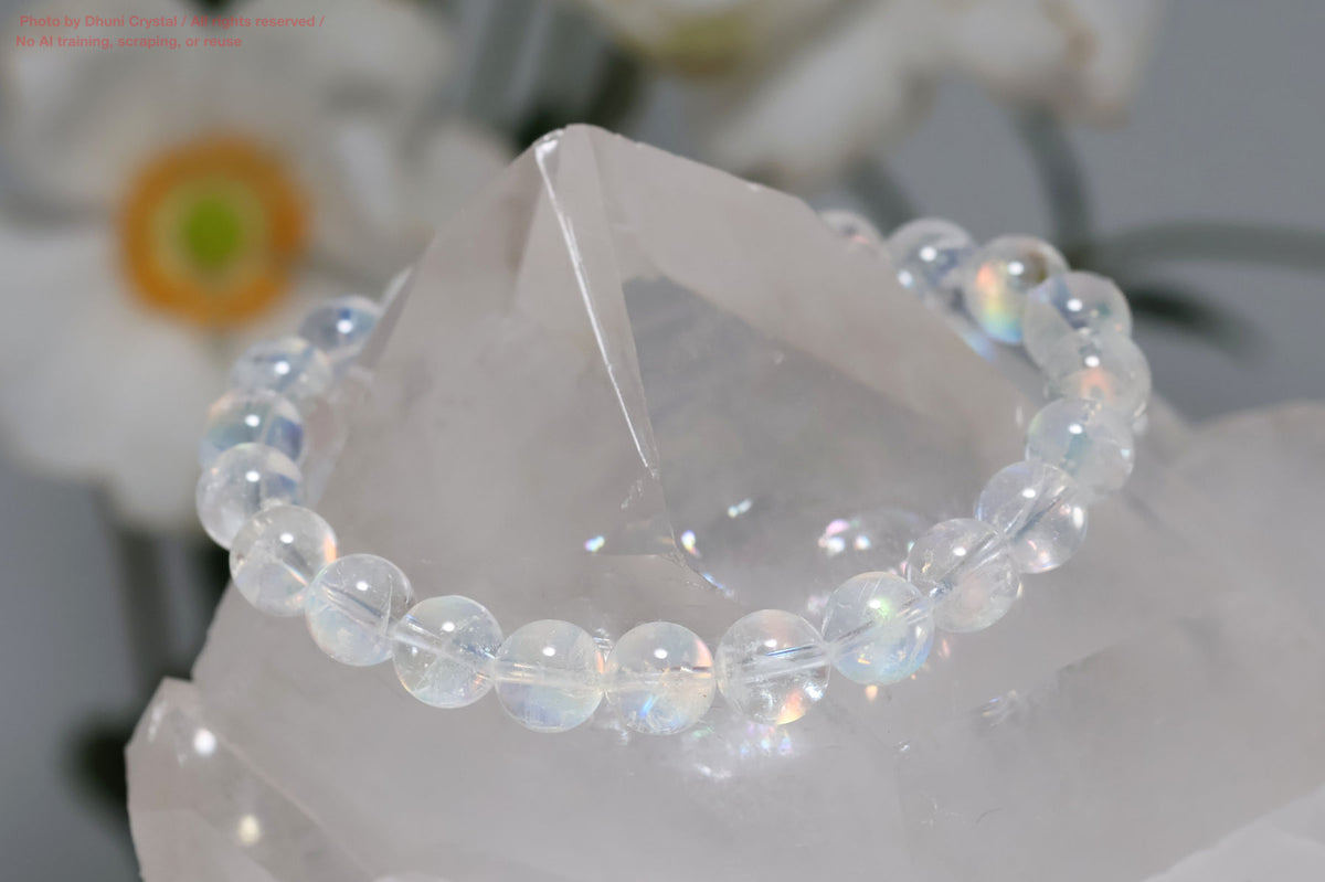超美石一連ブレスレット【レインボームーンストーン】/8mm珠/手首サイズ15cm~16cm(DD99)