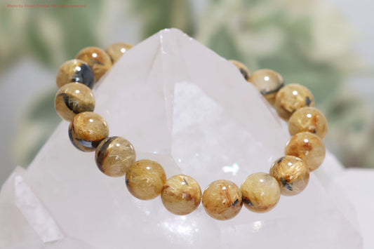 一連ブレスレット【ルチルクォーツ】9.5mm珠