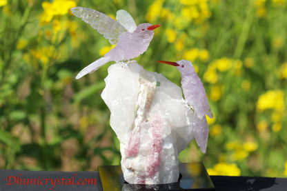 プレミアム・石の鳥さんシリーズ【ラベンダーアメジストのハチドリonピンクトルマリンインクォーツ】
