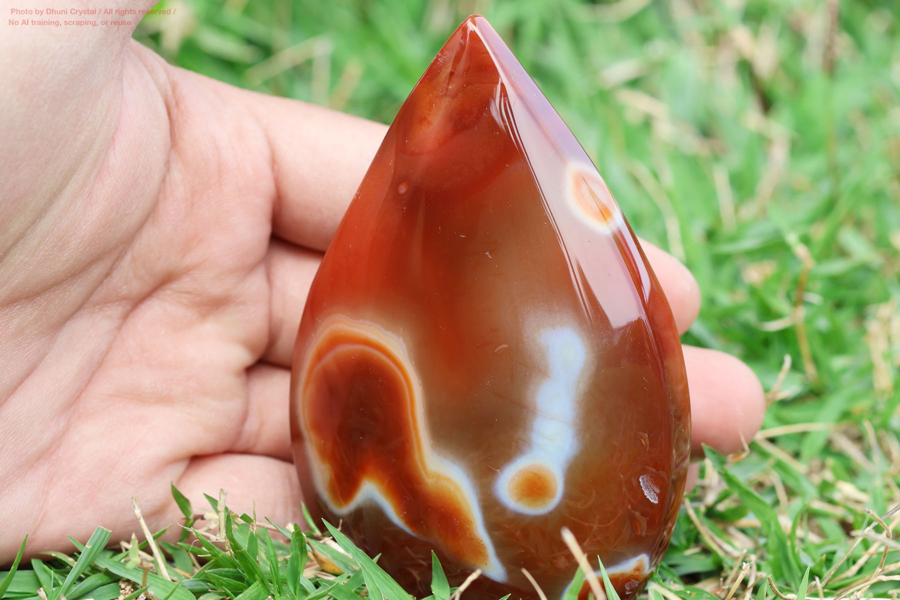 カーネリアンのハート型手の上の画像