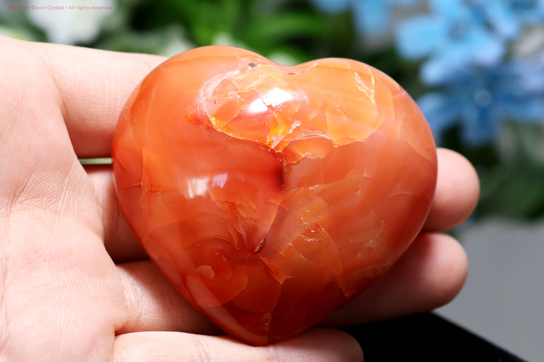 カーネリアンのハート型手の上の画像