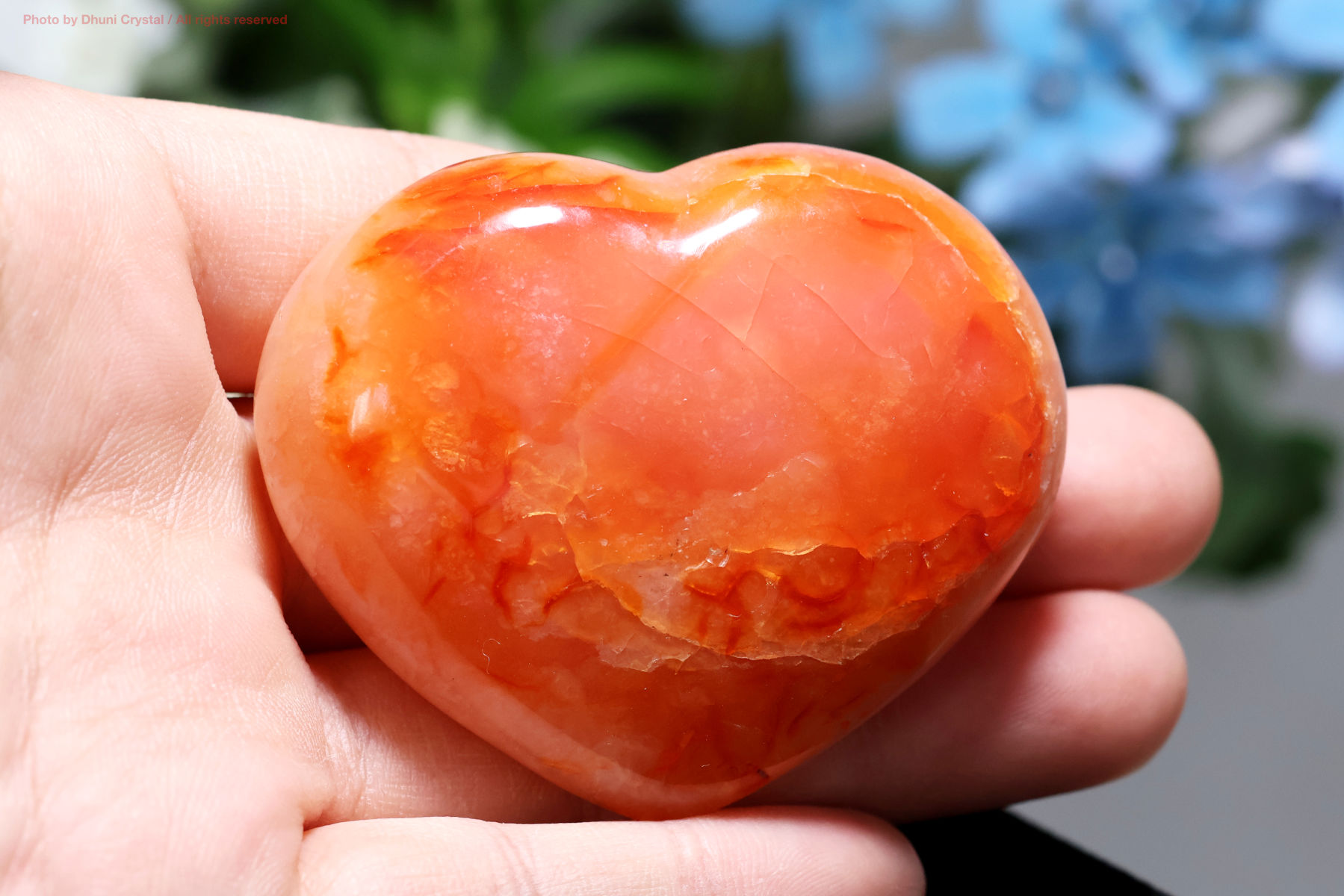 カーネリアンのハート型手の上の画像