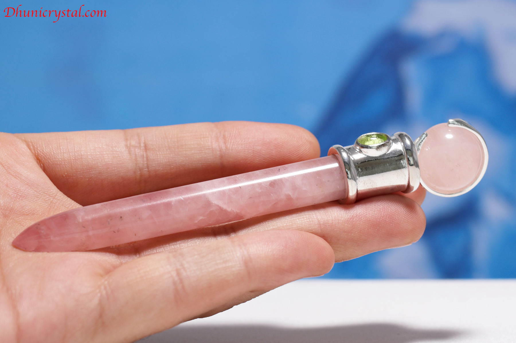 ローズクォーツのワンドwithペリドット(T201)