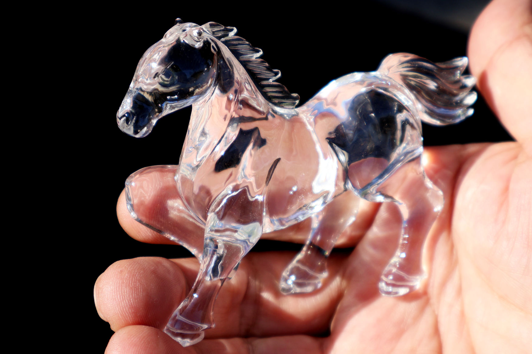 水晶製 騎立ち馬オブジェ ケース付 水晶製 騎立ち馬オブジェ ケース付